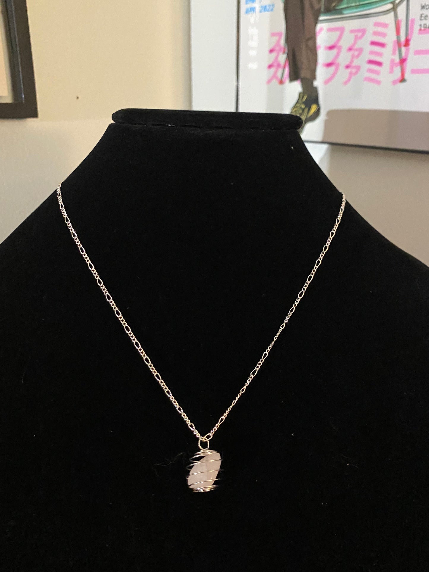 Polish rose quartz necklace